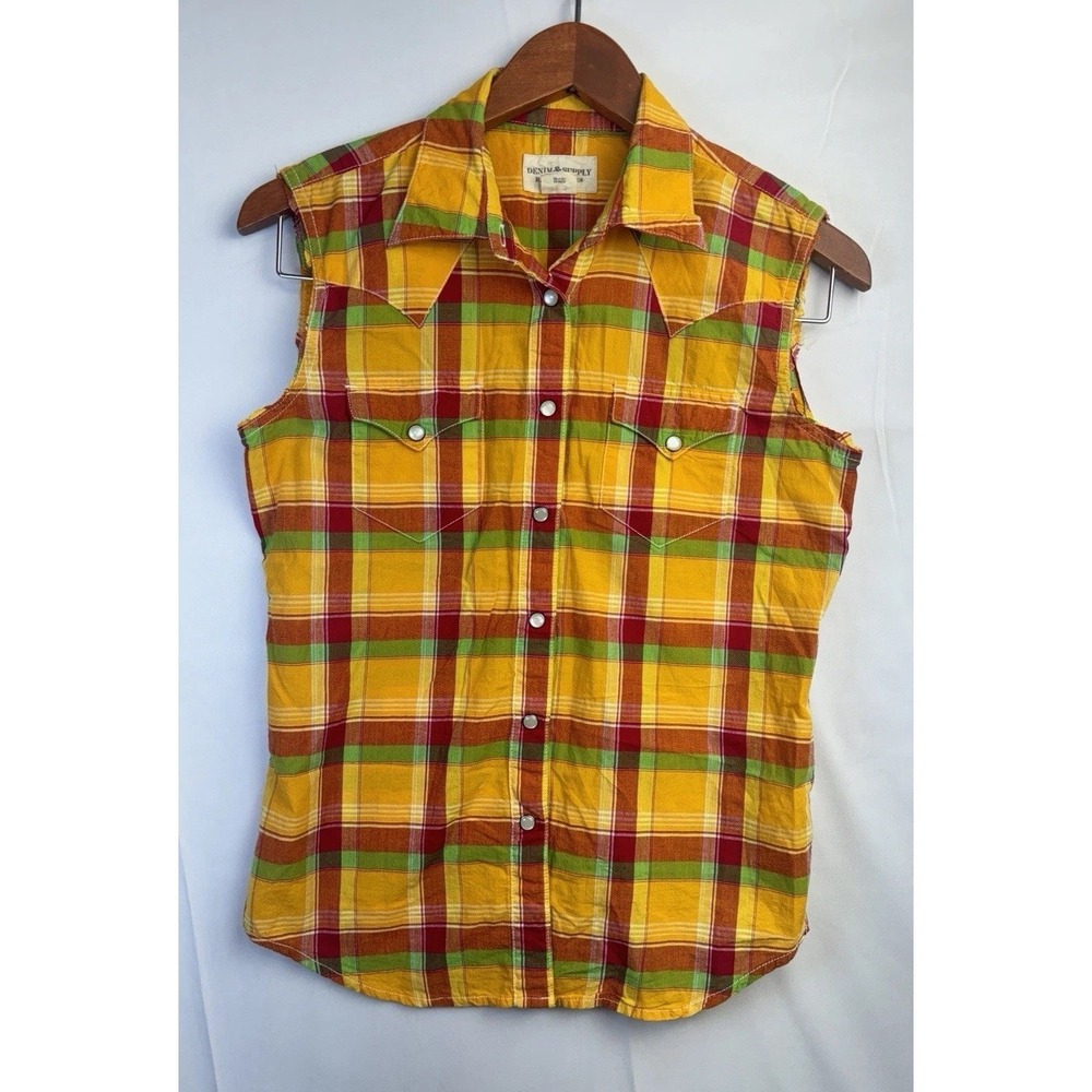 Ralph Lauren Denim & Supply Plaid‎ Snap Shirt S Altered Sleeveless Cotton Top